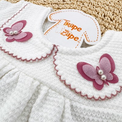 Conj. Batinha com Gola de Borboletas e Calça Legging Corações- Off White e Rose